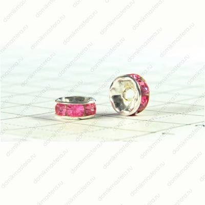 Bu-Met-000120 - Бусина - стразы розовые - под серебро, 8 х3мм