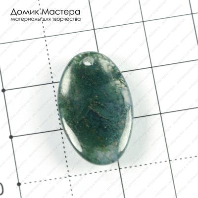K-Kul-000620 - агат моховой индийский, подвеска, натуральный камень, двояковыпуклая, двусторонняя, 25х15х4мм