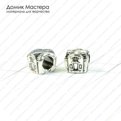Bu-Met-000152 - бусина металлическая, домик, 7х8мм