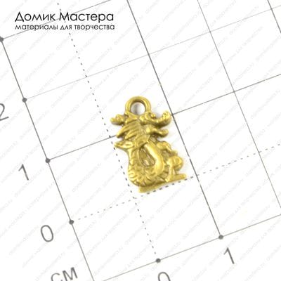 F-Pod-b-000177 - подвеска, дракон, под бронзу, двусторонняя, 14х9мм