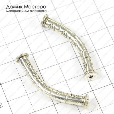 Bu-Met-000173 - бусина-трубка, под серебро,   42х12мм