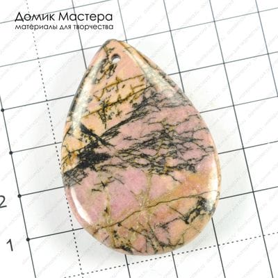 K-K-001331 - родонит, подвеска, натуральный камень, двояковыпуклая, двусторонняя полировка, 50х34х8мм