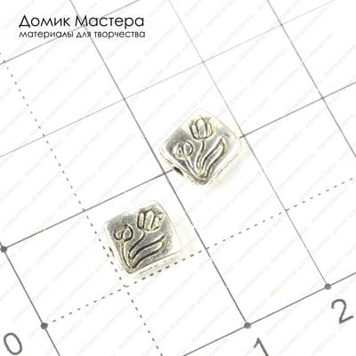 Bu-Met-000174 - бусина, под серебро, 7х7мм