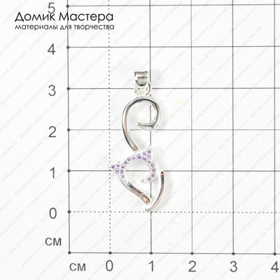 F-Pod-s-000330 - подвеска, с фианитами сиреневыми, под серебро, 32х13мм