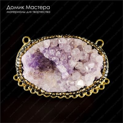 K-Kul-000727 - друза аметиста, подвеска, Бразилия, латунь с покрытием "под золото", стразы, 46х29х20мм