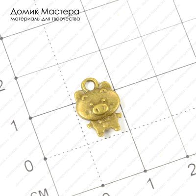 F-Pod-b-000173 - подвеска, свинка, под бронзу, двусторонняя, 14х10мм