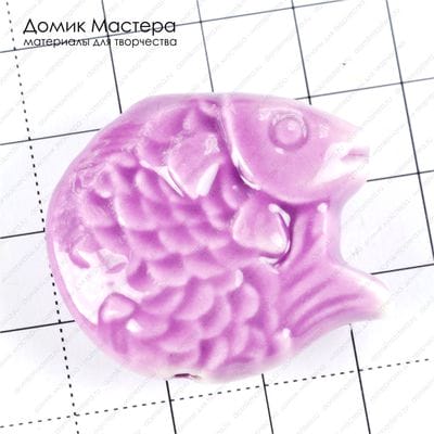 Bu-Ker-000002 - бусина, двусторонняя, керамика, рыбка, рыба, эмаль, 37х31х13мм