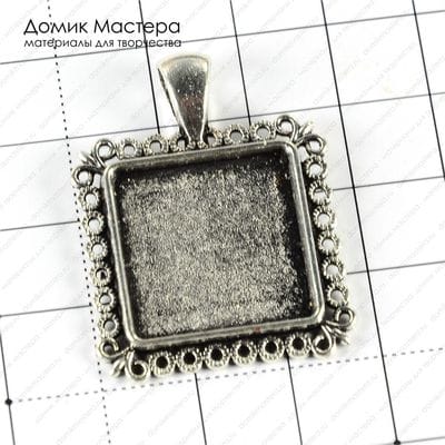 F-Pod-s-000346 - металл под серебро, подвеска, основа-квадрат 29мм, подвес 10мм, рамка-квадрат 20мм