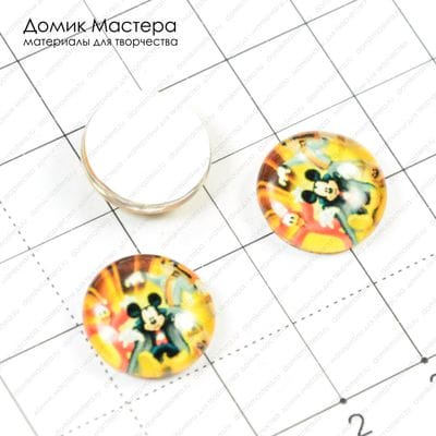 K-K-000334 - кабошон стекло, печать на бумаге, 14мм