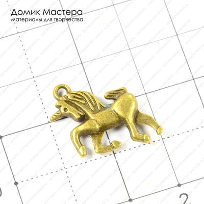 F-Pod-b-000169 - подвеска, единорожек, двусторонняя, под бронзу, 20х16мм