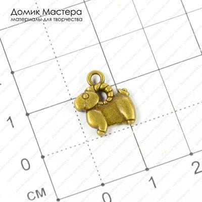 F-Pod-b-000174 - подвеска, барашек, двусторонняя, под бронзу, 14х13мм