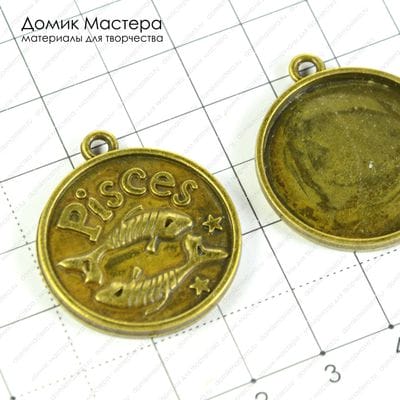 F-Pod-b-000168 - подвеска, Pisces, под бронзу,  31х27мм, рамка 25 мм