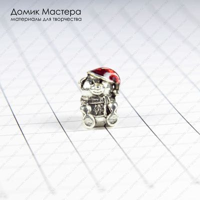 Bu-Met-000184 - бусина, бижутерный сплав, рождественский мишка, медведь, эмаль,  для евробраслетов, 16х11х8мм