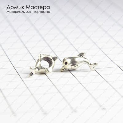 Bu-Met-000185 - бусина, бижутерный сплав, дельфин, 15х7х7мм