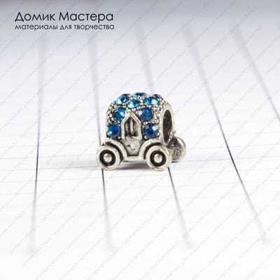 Bu-Met-000188 - бусина, бижутерный сплав, с фианитами, карета, для евробраслетов, 12х12х9мм
