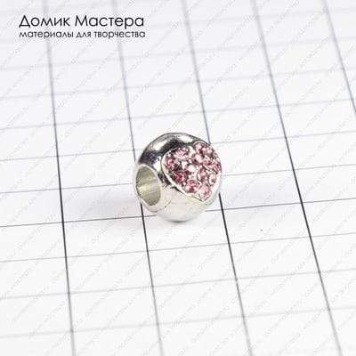 Bu-Met-000189 - бусина, бижутерный сплав, с фианитами, для евробраслетов,  10х11мм