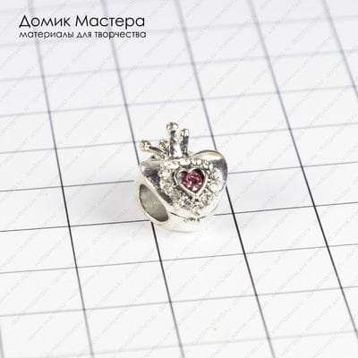 Bu-Met-000190 - бусина, с фианитами, бижутерный сплав, для евробраслетов,  18х11х8мм