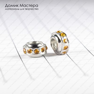 Bu-Met-000193 - бусина, металл, стразы, 6х10мм (отверстие 4мм)