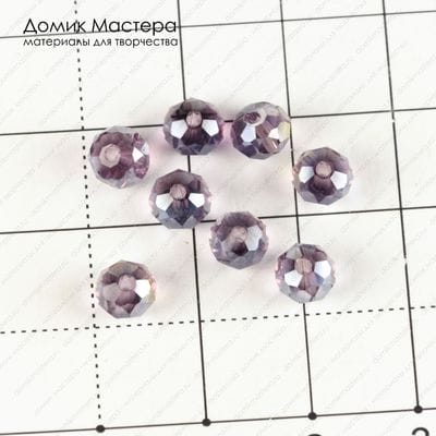 Bu-St-000121 - бусина, стекло, граненная, АВ-покрытие, 6х5мм