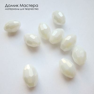 Bu-St-000128 - бусина граненая, стекло, цвет белый, 11х7мм