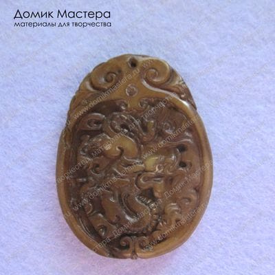 K-Kul-000233 - подвеска, агат, резьба по камню, 48х36х7мм