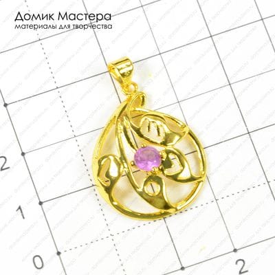 F-Pod-z-000034 - подвеска с фианитом, под золото, 27х21мм