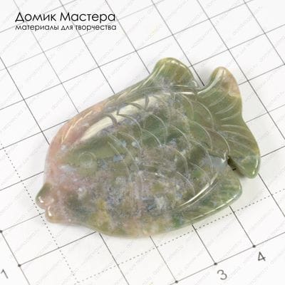 K-Kul-000366 - агат индийский, рыбка резная, двусторонняя подвеска, отличное качество, 58х42х6мм