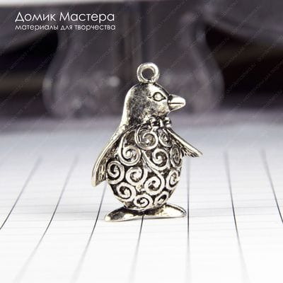F-Pod-s-000350 - подвеска, объемная, двусторонняя, пингвин, бижутерный сплав, 33х24х10мм