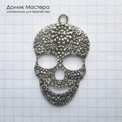 F-Pod-s-000359 - подвеска, череп, бижутерный сплав "под серебро", 49х31мм