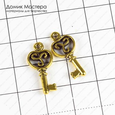 F-Pod-z-000037 - подвеска, "под золото", ключ, бижутерный сплав,  двусторонний, 22х10мм