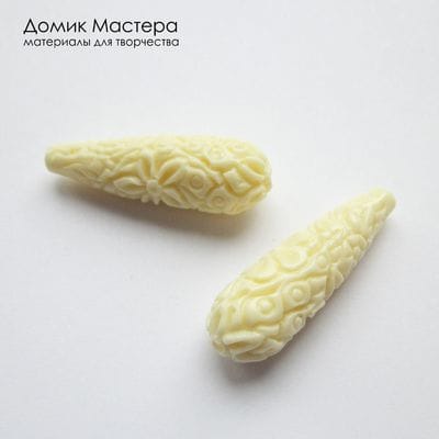 Bu-Akr-000072  - пара бусин, акрил, 34х10мм, цвет "топленое молоко"