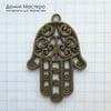 F-Pod-b-000190 - подвеска, двусторонняя, "под бронзу", бижутерный сплав, хамса, 45х30мм