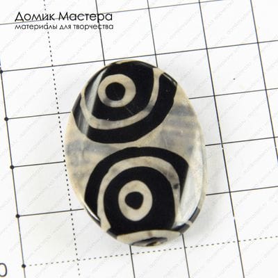 K-Bus-000861 - агат, тонирован, 4 глаза, двусторонняя, бусина, 38х27х5мм, форма-легкий винт