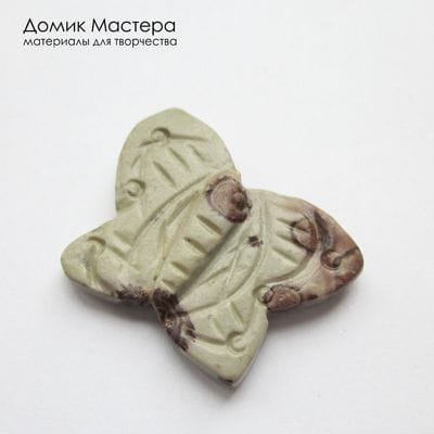 K-Bus-001099 - яшма, двусторонняя резная  бусина, натуральный камень, Африка, бабочка, 23х30х4мм
