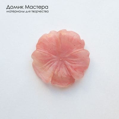 K-Bus-001103 - вулканическое стекло, черри-кварц, кабошон, резной цветок, 29х5мм