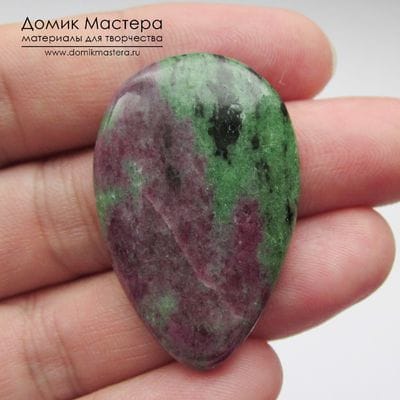 K-K-001867 - цоизит с корундом (поделочное качество), кабошон, натуральный камень, 37х24х4мм