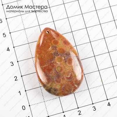 K-Kul-000906 - коралл, подвеска, натуральный камень, двояковыпуклая, 46х29х10мм