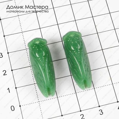 K-Kul-000919 - пара подвесок, стекло, резная, цикада, ,  32х11х11мм