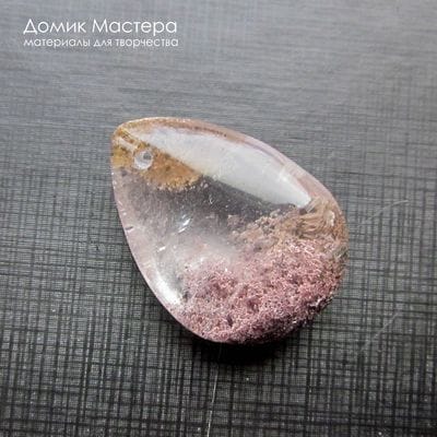K-Kul-000979 - кварц аквариумный, двояковыпуклая подвеска, натуральный камень с включениями