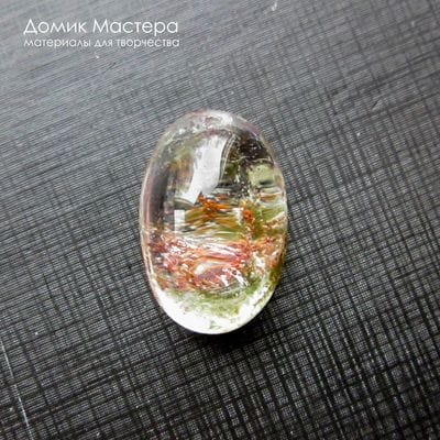 K-Kul-000982 - кварц аквариумный, двояковыпуклая подвеска, натуральный камень с включениями