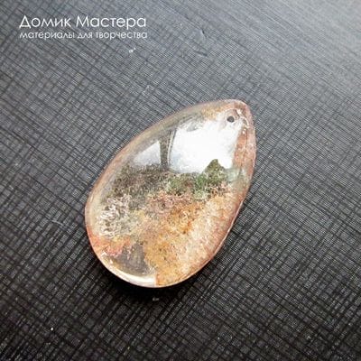 K-Kul-000984 - кварц аквариумный, двояковыпуклая подвеска, натуральный камень с включениями