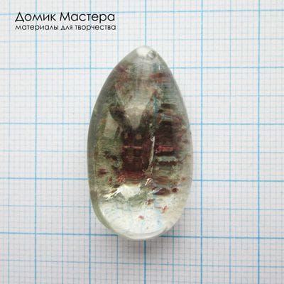 K-Kul-000996 - кварц аквариумный, двояковыпуклая подвеска, натуральный камень с включениями