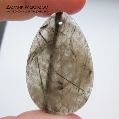 K-Kul-001033 - кварц с черным рутилом (шерл), подвеска, натуральный камень, Африка,  50х32х6мм