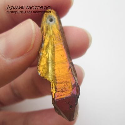 K-Kul-001085 - кварц, кристалл, АВ напыление, подвеска,  натуральный камень, тонирован, 43х14х10мм