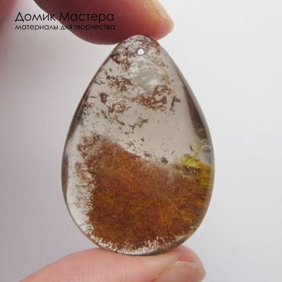 K-Kul-001148 - кварц аквариумный (фантомный), двояковыпуклая подвеска, натуральный камень, 35х24х14мм